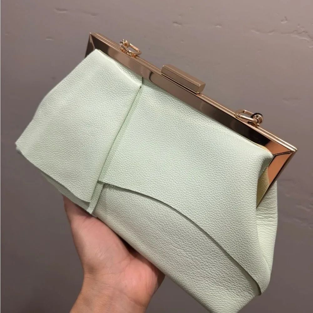 Genuine Leather Handmade Unique Asymmetrical Ruffles Frame Clutch Bag/Crossbaody - Picture 12 of 16